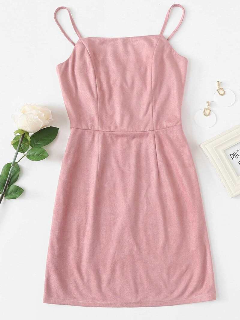 

Suede Zip Up Back Cami Dress, Pink