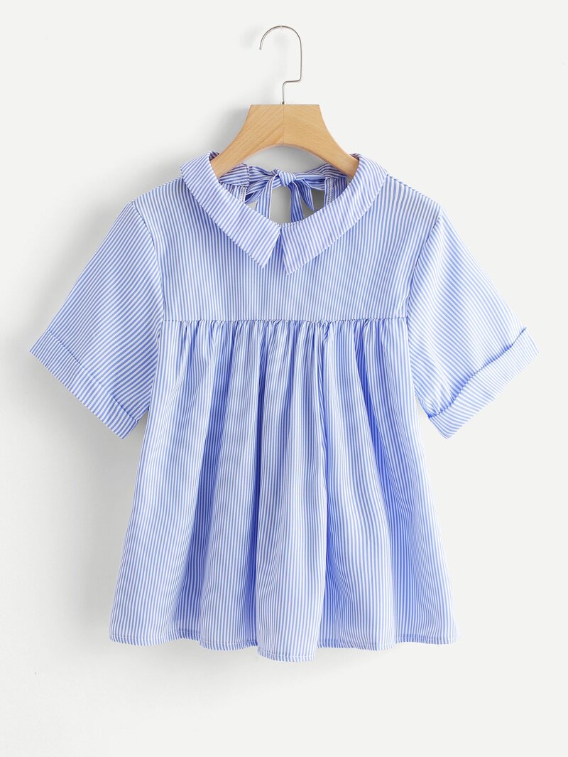 

Tie Back Striped Cuffed Top, Blue