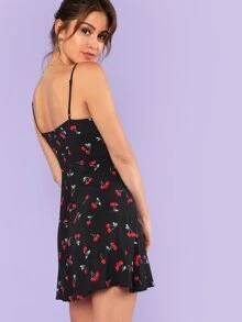 SHEIN Cherry Print Mini Cami Dress - Black - View 2