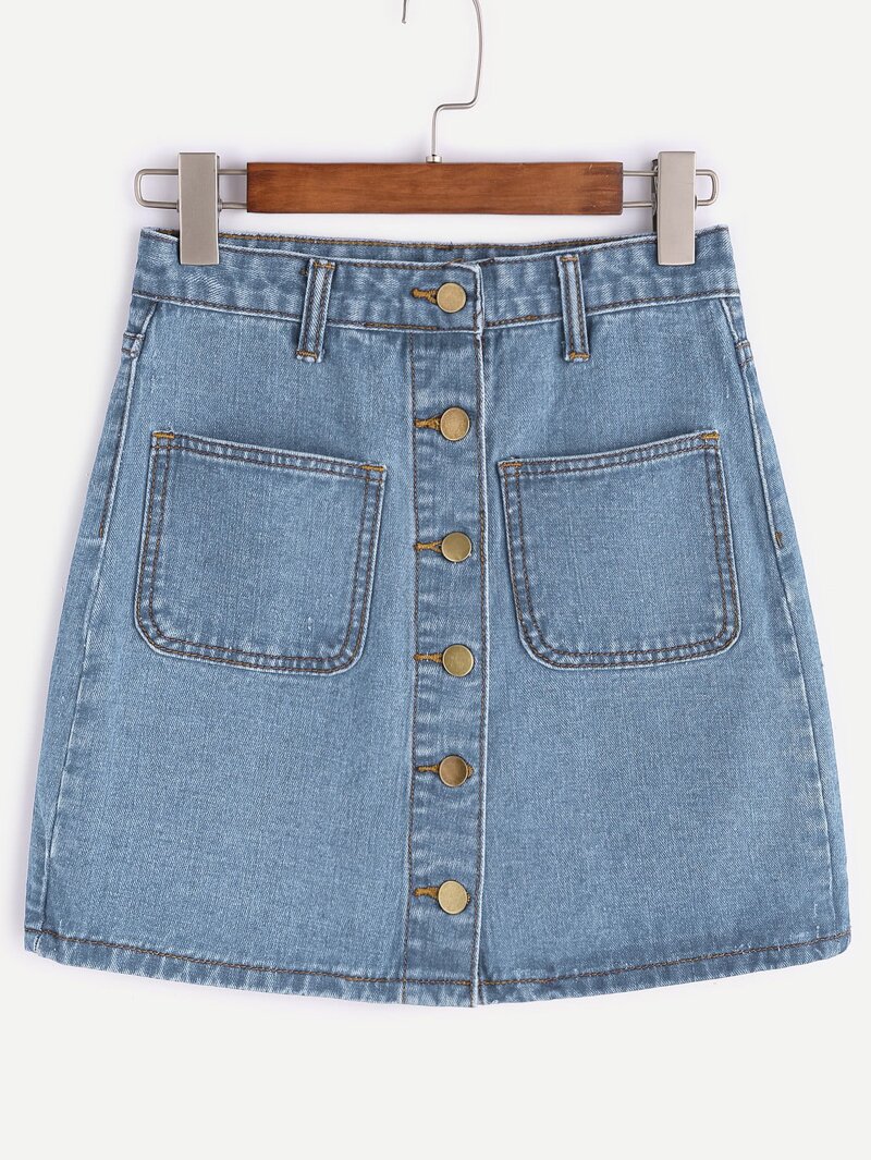 

Single Breasted Denim Skirt, Blue