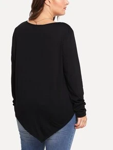 SHEIN Camiseta sólida bajo asimétrico-grande - Negro - Ver 2
