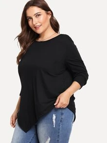 SHEIN Camiseta sólida bajo asimétrico-grande - Negro - Ver 3