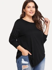 SHEIN Camiseta sólida bajo asimétrico-grande - Negro - Ver 4
