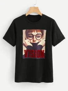 SHEIN Graphic Print Tee - Black - View 1