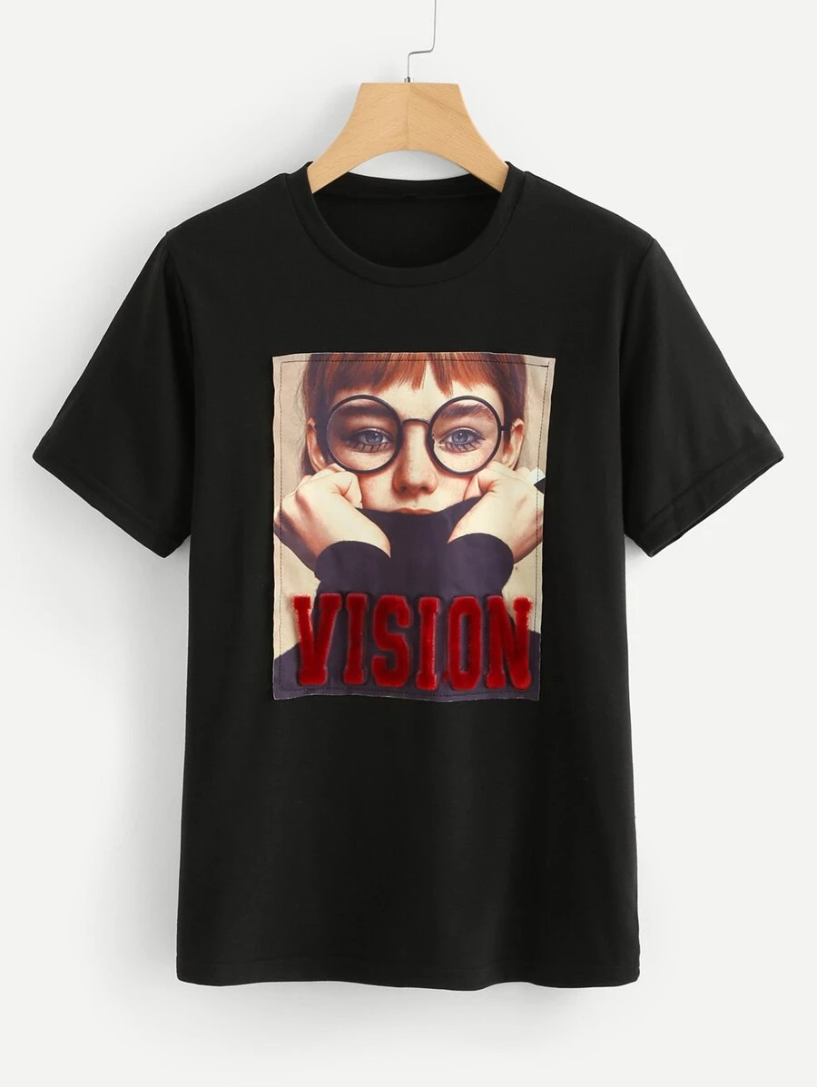SHEIN Graphic Print Tee - Black - View 1