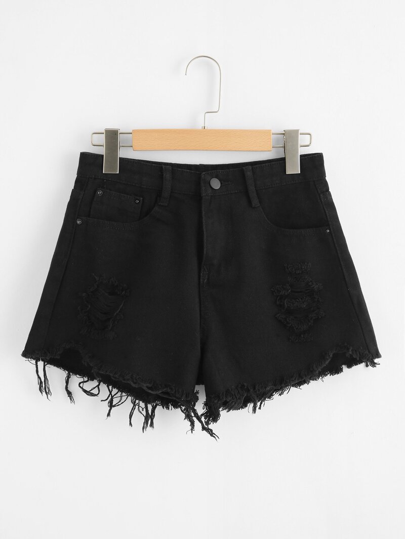 

Raw Hem Denim Shorts, Black