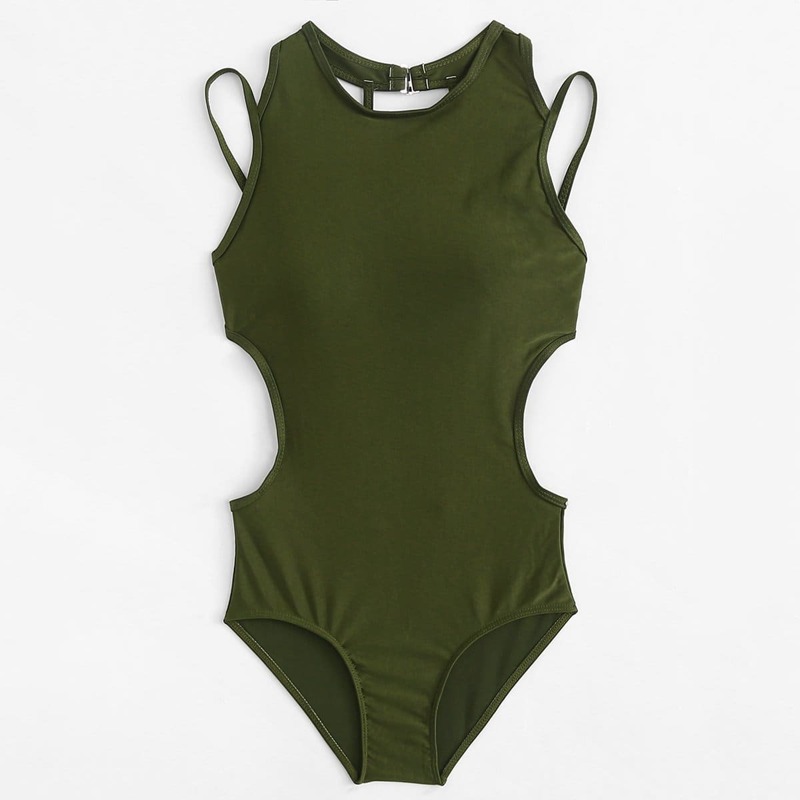 

Backless High Neck Monokini, Army green