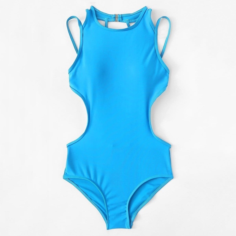 

Caged Back High Neck Monokini, Blue