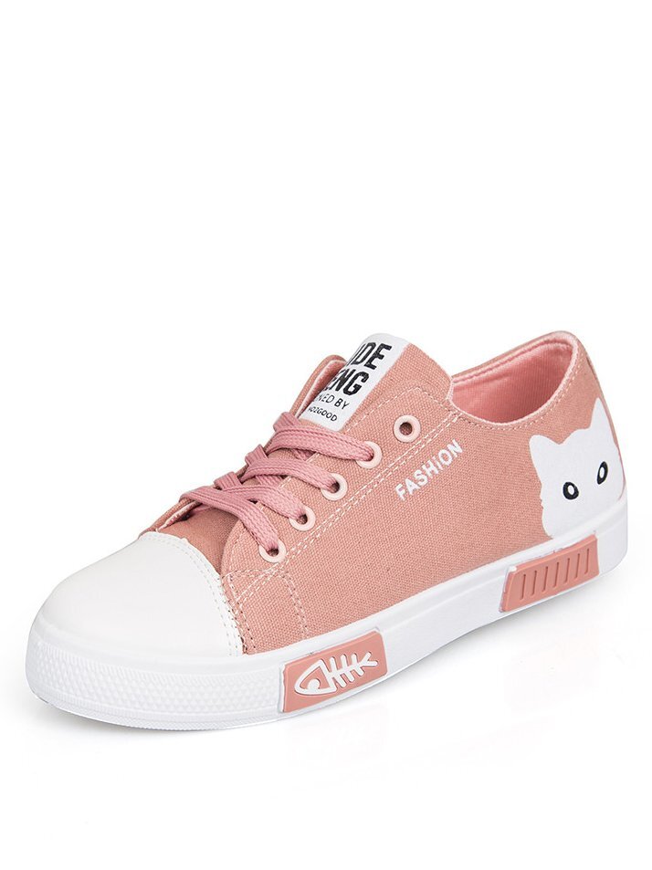 

Cartoon Print Lace Up Low Top Sneakers, Pink