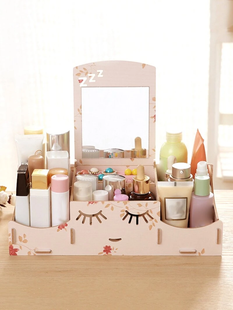 Smile Design Desk Organizer With Mirrorfor Women Romwe