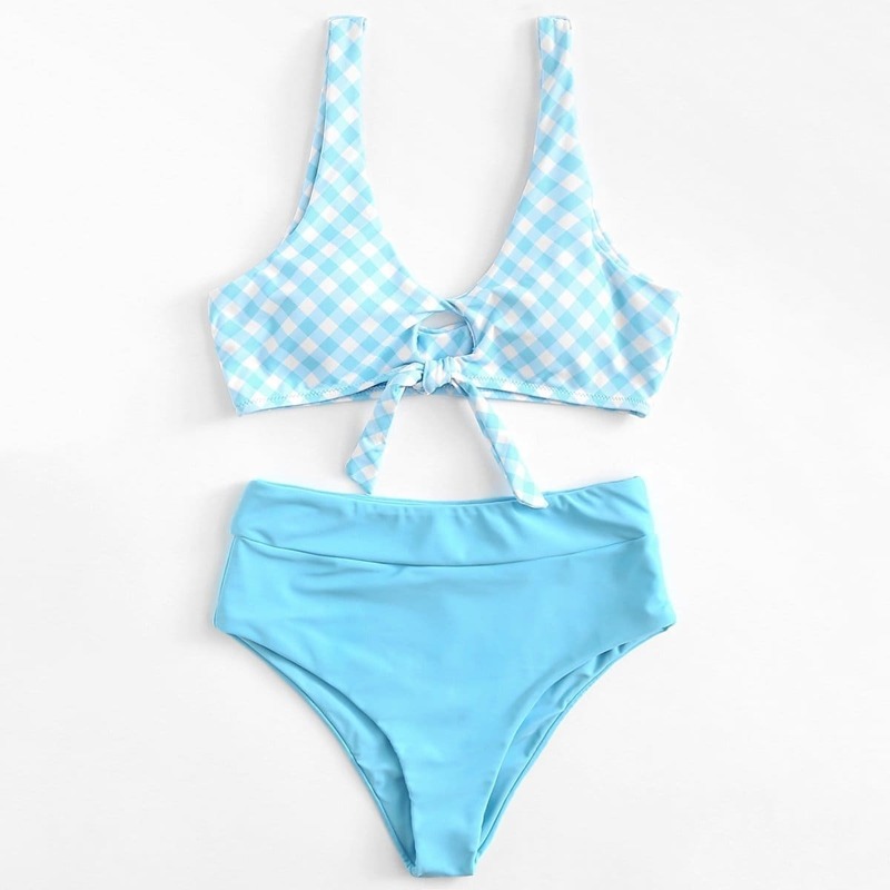 

Plaid Knot Bikini Set, Blue