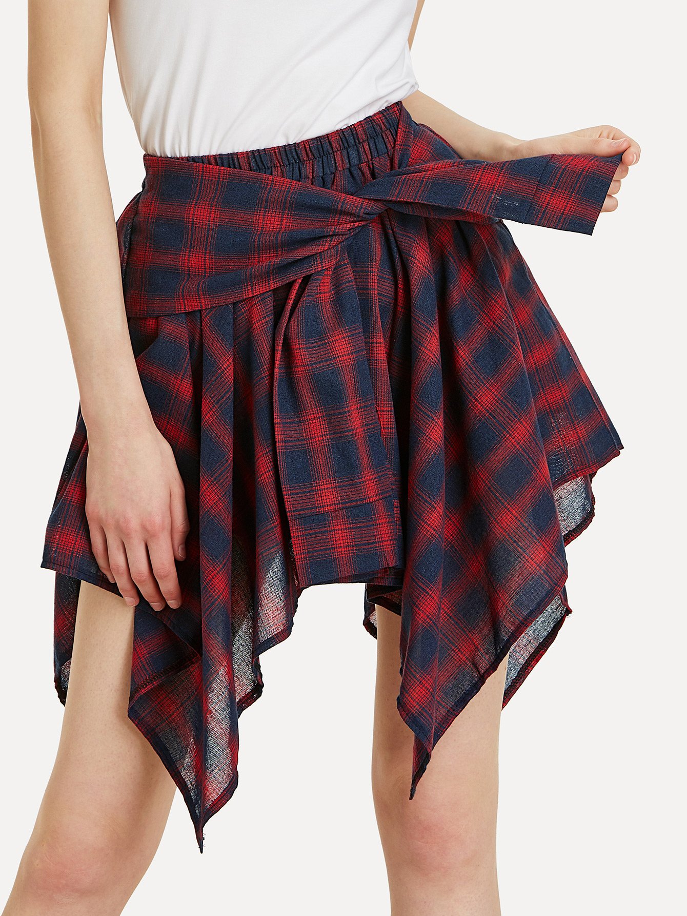 cheap asymmetrical hem plaid skirt for sale australia | shein