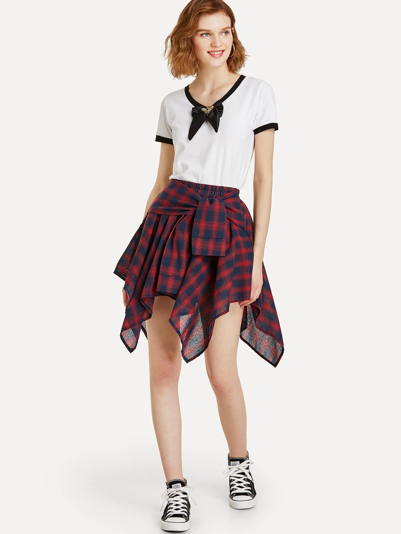 cheap asymmetrical hem plaid skirt for sale australia | shein