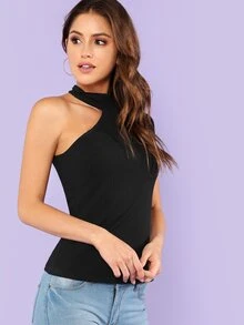 SHEIN Asymmetrical Sleeve Solid Tee - Black - View 2