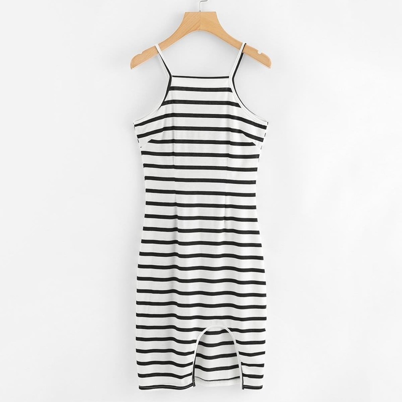 

Cut Out Hem Striped Cami Dress, White