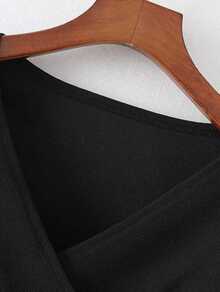 Bell Sleeve Knotted Hem Surplice Blouse - Black - View 3