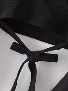 Bell Sleeve Knotted Hem Surplice Blouse - Black - View 4