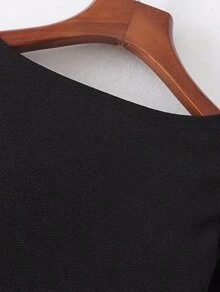 Bell Sleeve Knotted Hem Surplice Blouse - Black - View 7