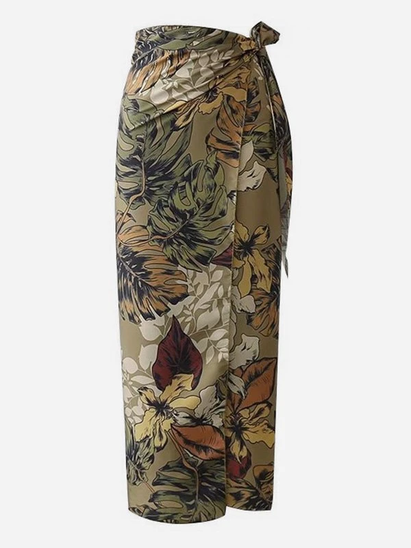 SHEIN Privé Foliage Print Overlap Skirt | SHEIN Brasil