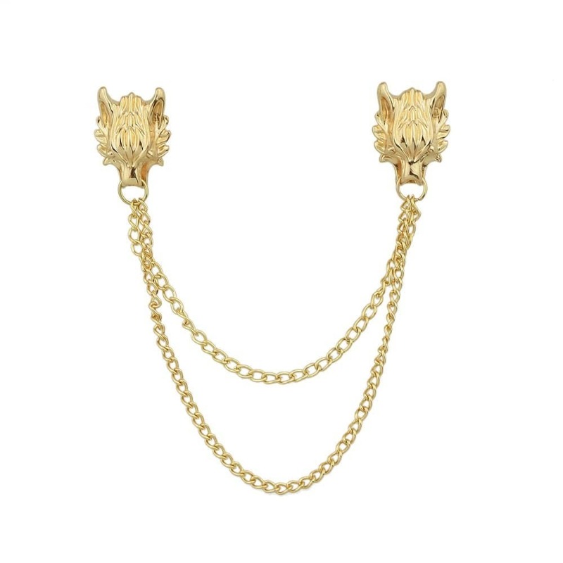 

Gold Wolf Head Fringe Brooch