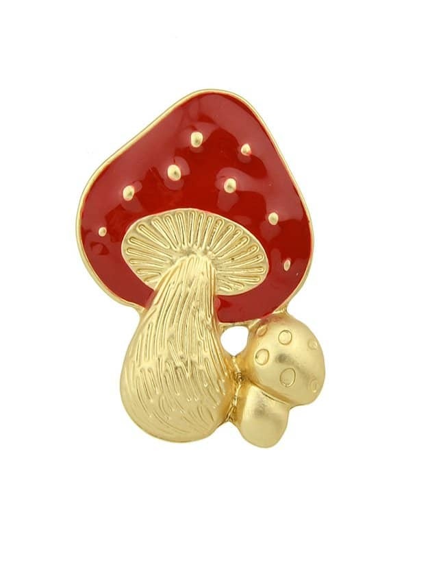 

Red Mushroom Brooch, Gold