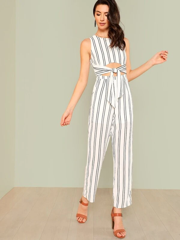 striped cutout jumpsuit