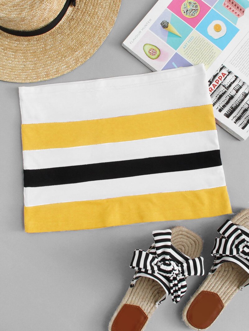 

Striped Crop Tube Top, Yellow