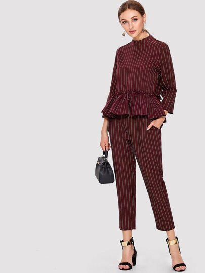 Pinstripe Ruffle Hem Top And Pants pictures