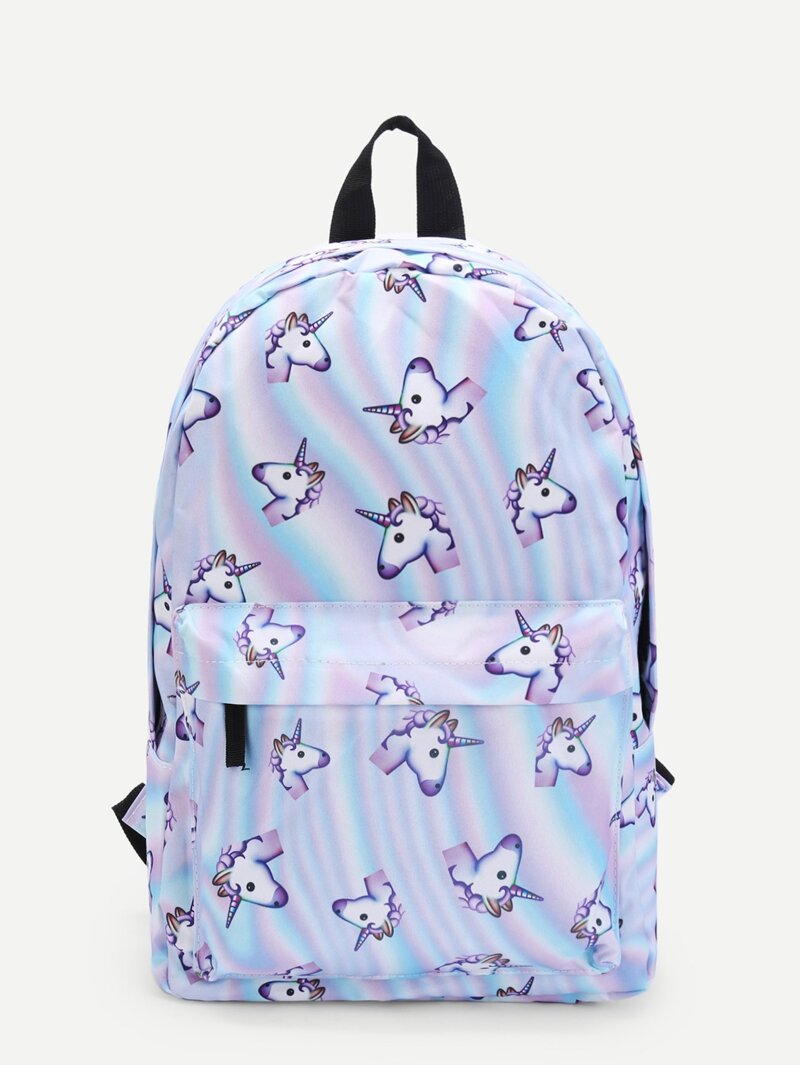 

Unicorn Print Pocket Front Backpack, Multicolor