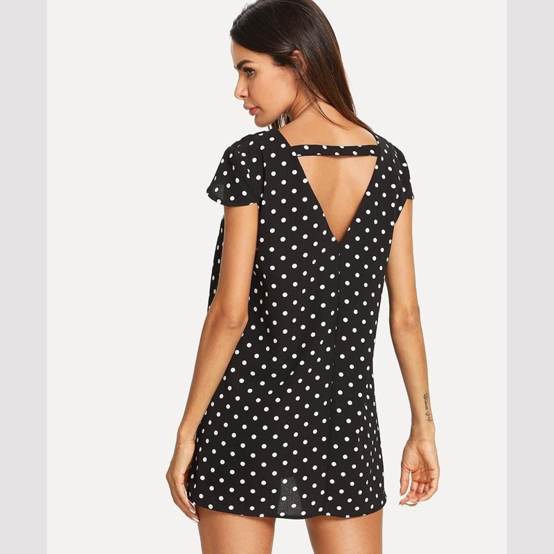 

Polka Dot Open Back Dress, Black