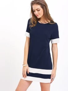 SHEIN LUNE Colour Block Stripe Shift Dress - Navy Blue - View 4