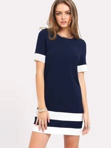 SHEIN LUNE Colour Block Stripe Shift Dress - Navy Blue - View 1