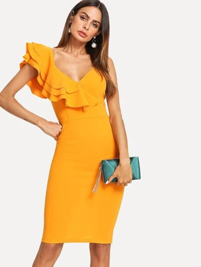 One Shoulder Tiered Flounce Slit Back Dress - It's Wedding Season!