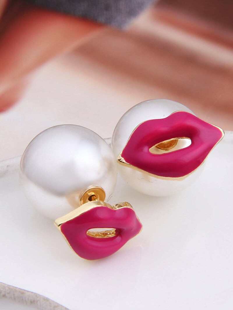 

Faux Pearl Reversible Stud Earrings, Hot pink