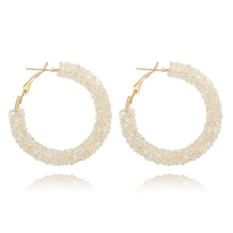 

Glitter Stone Hoop Earrings 1pair, White