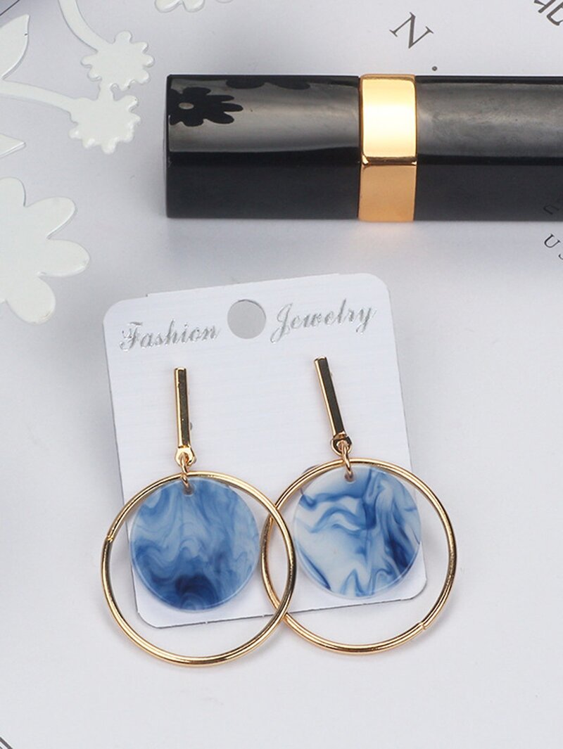 

Circle Drop Hoop Earrings, Blue