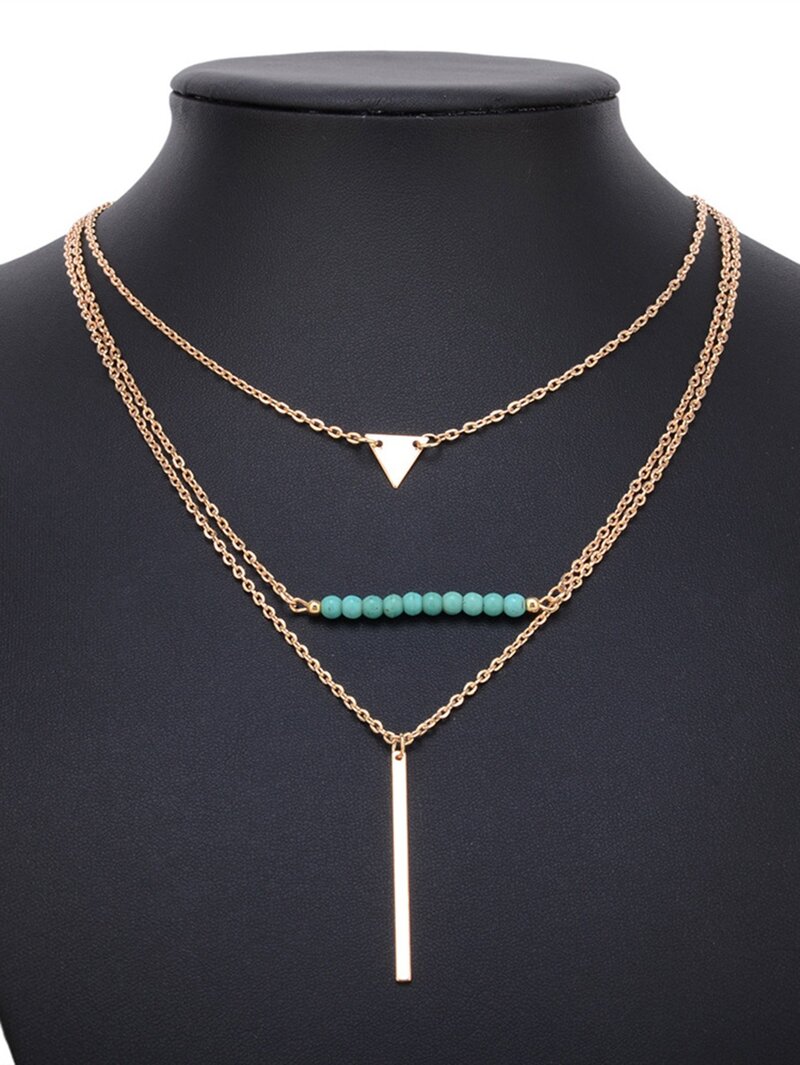 Bar Pendant Layered Chain Necklace, Gold