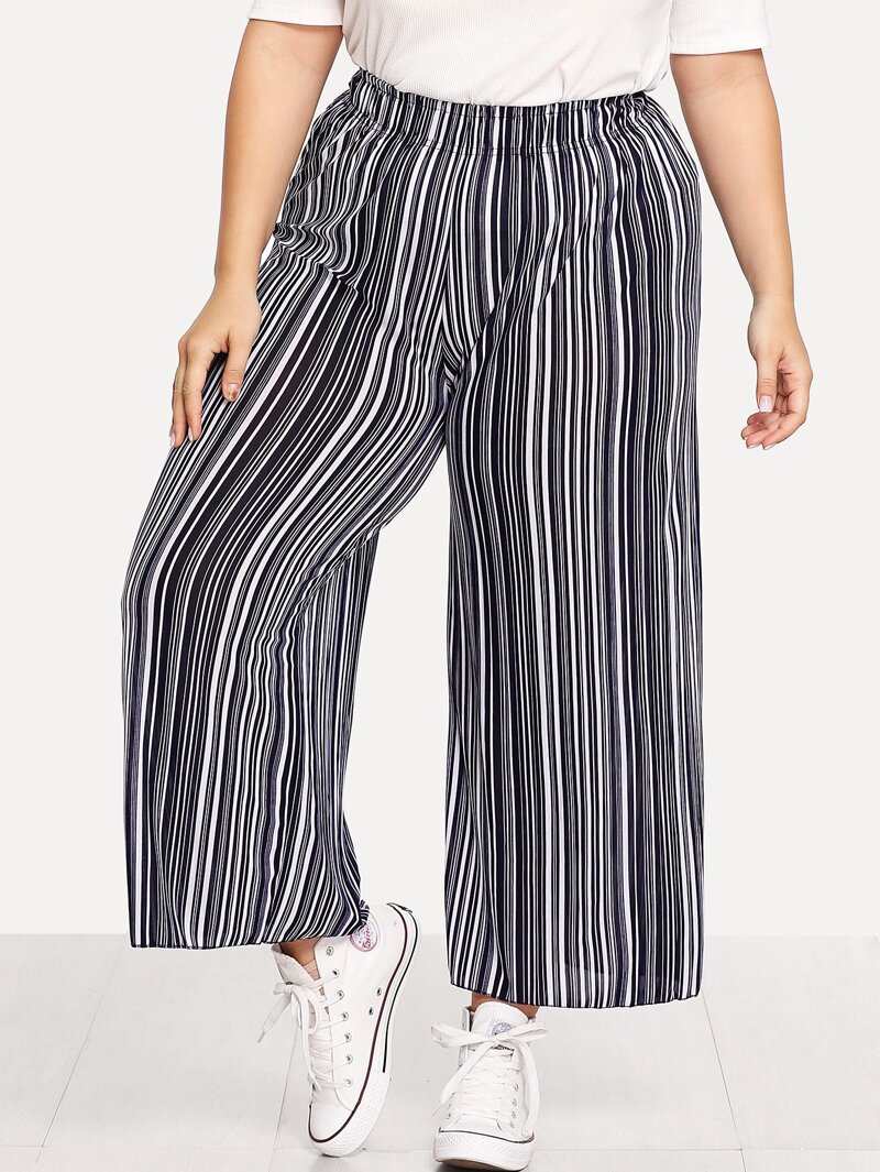

Plus Elastic Waist Striped Pants, Multicolor