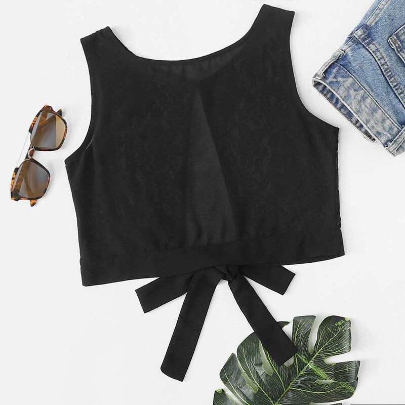 

Knot Back Lace Split Crop Tank