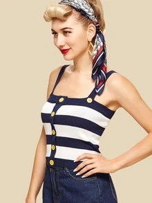 Single Breasted Striped Knit Top