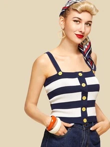 Single Breasted Striped Knit Top