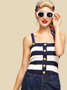 Single Breasted Striped Knit Top