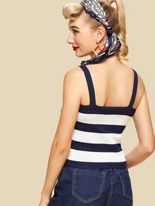 Single Breasted Striped Knit Top