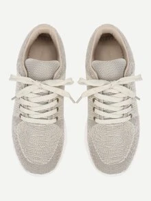 Zapatillas con cordón con diseño tejido - Beis - Ver 4