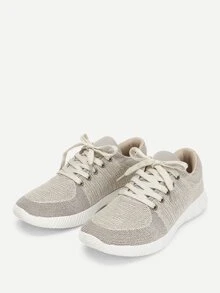 Zapatillas con cordón con diseño tejido - Beis - Ver 5