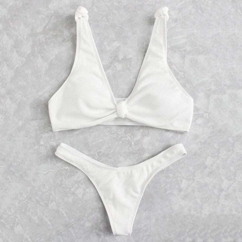 

Knot Top With High Leg Bikini Set, White