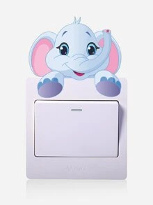 Tecknad elefant med strömbrytarknapp, söt väggdekal med strömbrytare för heminredning, klistermärken, väggdekal, vinyldekal för heminredning, vårdekorationer, fräscha upp ditt hem, rama dekorationsklistermärken - Multifärgad - Visa 1