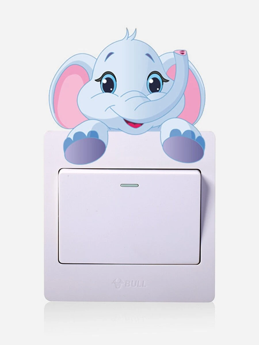 Tecknad elefant med strömbrytarknapp, söt väggdekal med strömbrytare för heminredning, klistermärken, väggdekal, vinyldekal för heminredning, vårdekorationer, fräscha upp ditt hem, rama dekorationsklistermärken - Multifärgad - Visa 1