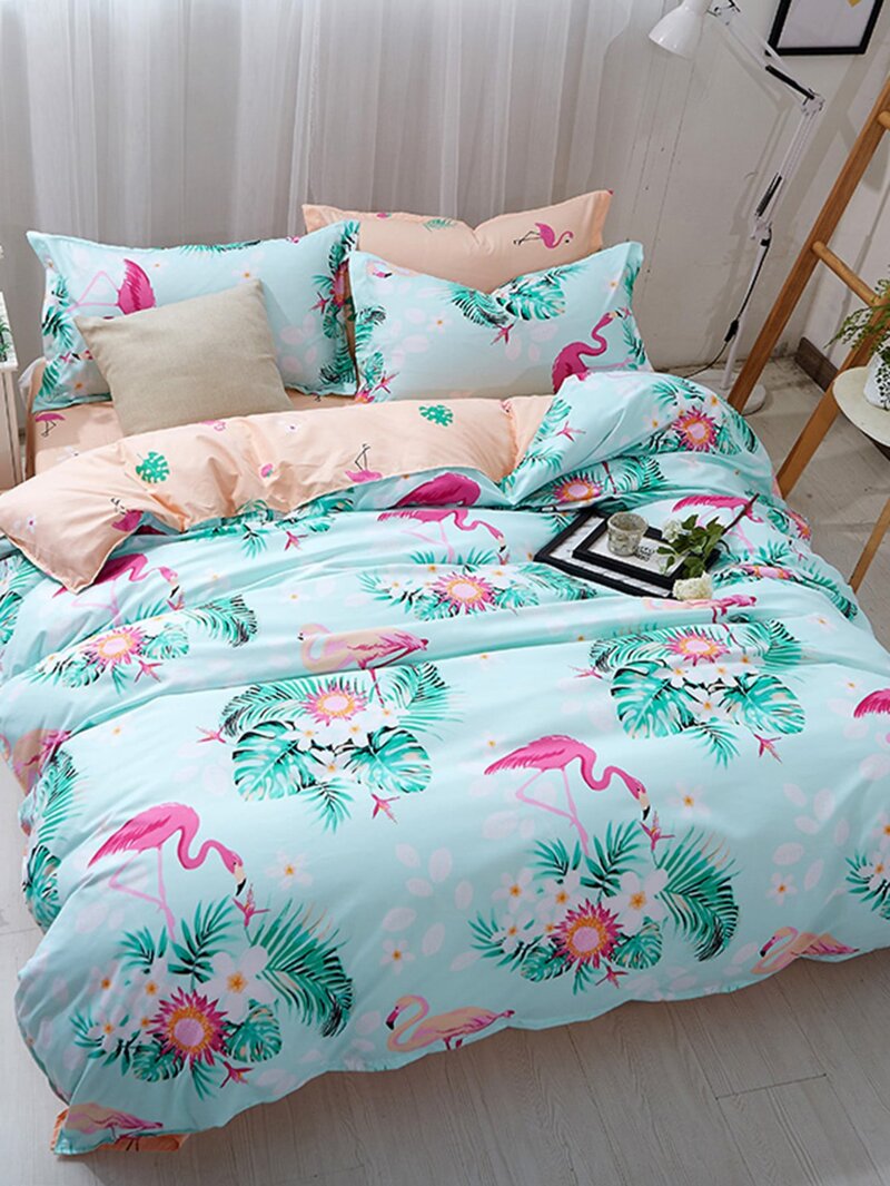 

Flamingo & Letter Print Bedding Set, Multicolor