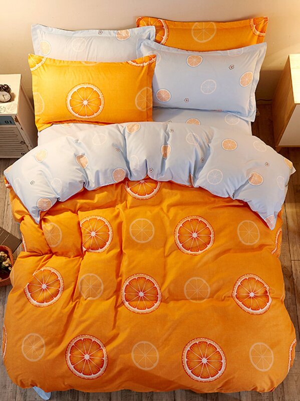 Orange Print Duvet Cover Set Shein